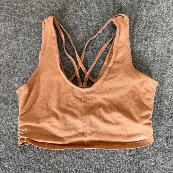 ALO Yoga Other - Alo Yoga Ribbed Bra Top Copper Rust Womens Small Strappy Back Cropped Activewear